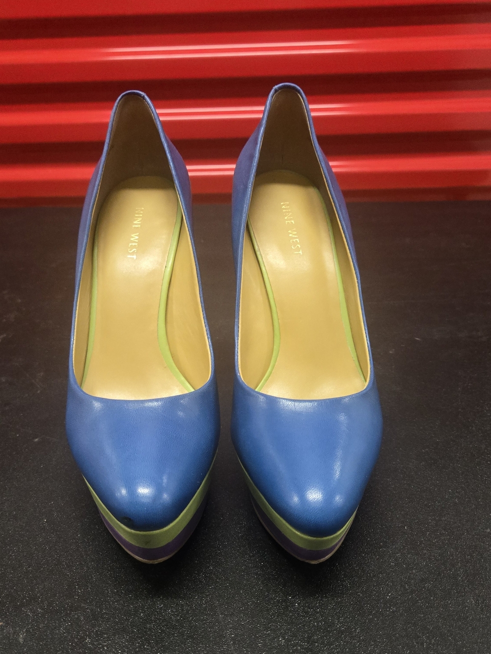 Nine West Blue Leather Platform Pumps Size 8.5 Woman